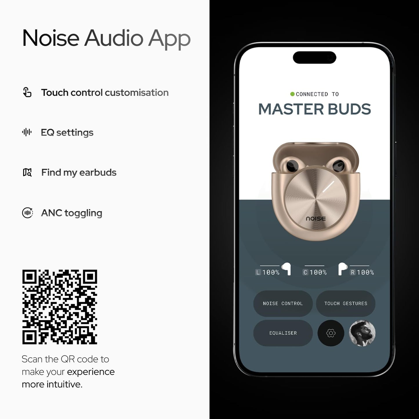 Noise Master Buds, Sound by Bose in-Ear Bluetooth Earbuds, Up to 49dB Adaptive ANC, LHDC 5.0, Immersive Spatial Audio, 44H Playtime with 6 mic ENC, Dual Pairing, IPX5 Ear Buds TWS (Titanium)