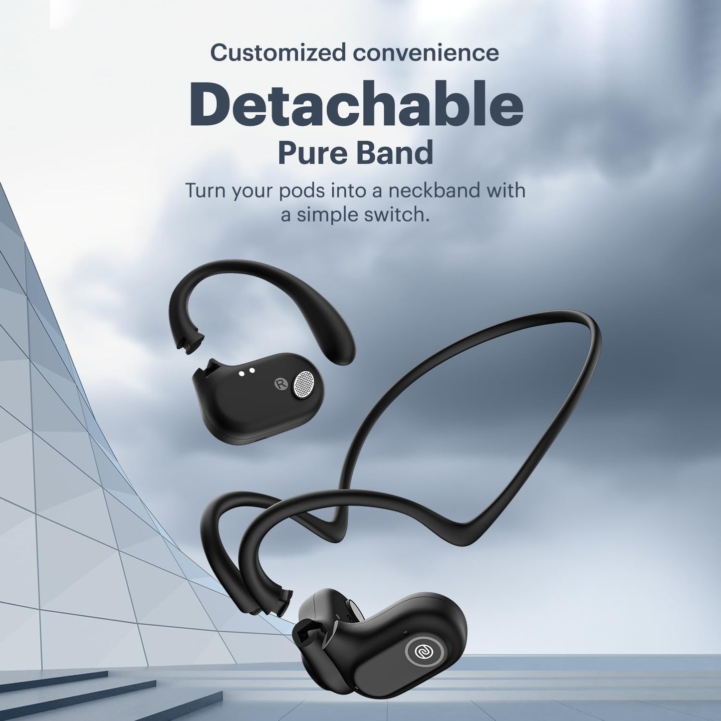 Noise Pure Pods Wireless Open Ear Earbuds with AirWave™ Technology,Up-to 80H Playtime,Quad Mic with ENC,16mm Neodymium Dynamic Driver,Detachable Pure Band,BTv5.3 (Zen Beige)