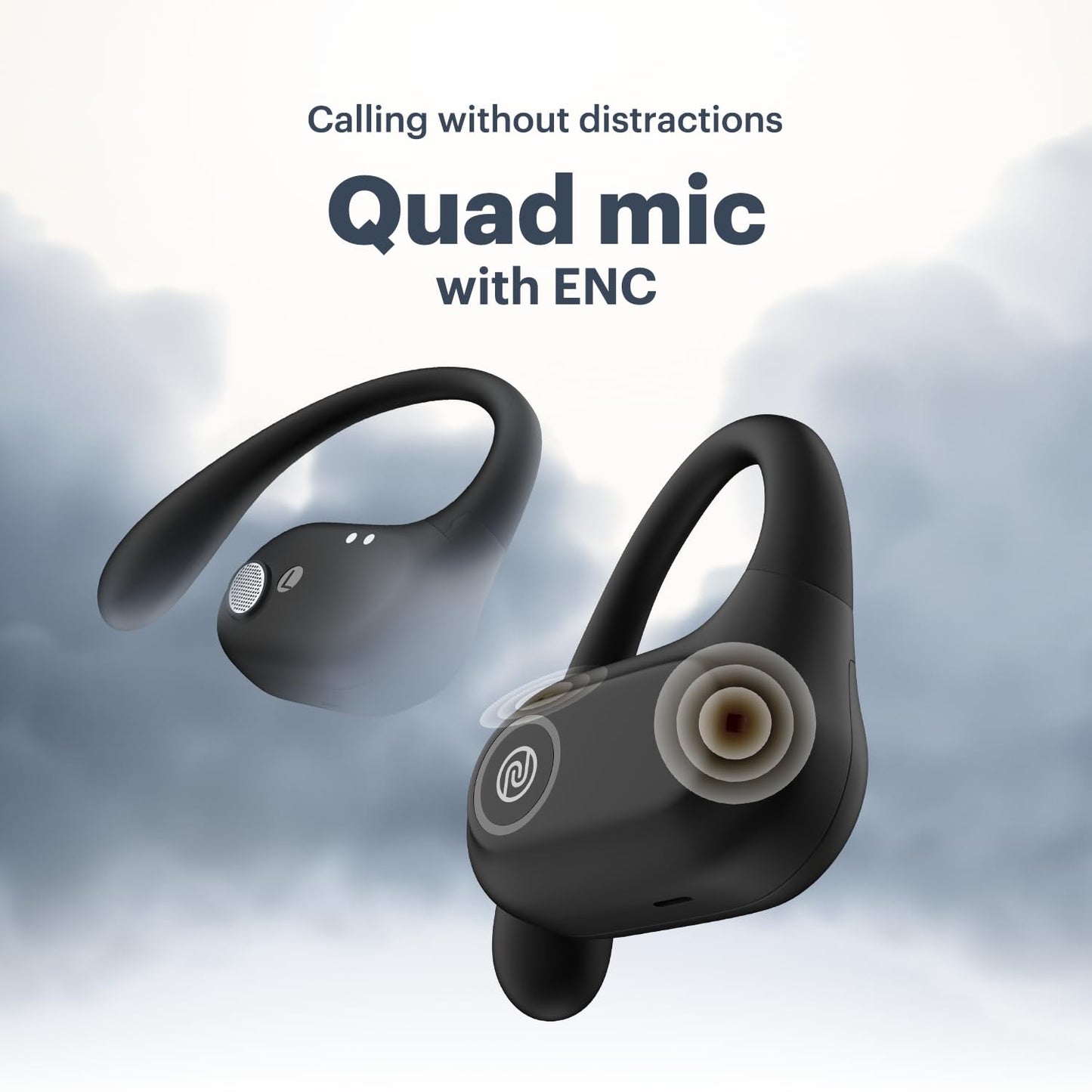 Noise Pure Pods Wireless Open Ear Earbuds with AirWave™ Technology,Up-to 80H Playtime,Quad Mic with ENC,16mm Neodymium Dynamic Driver,Detachable Pure Band,BTv5.3 (Zen Beige)