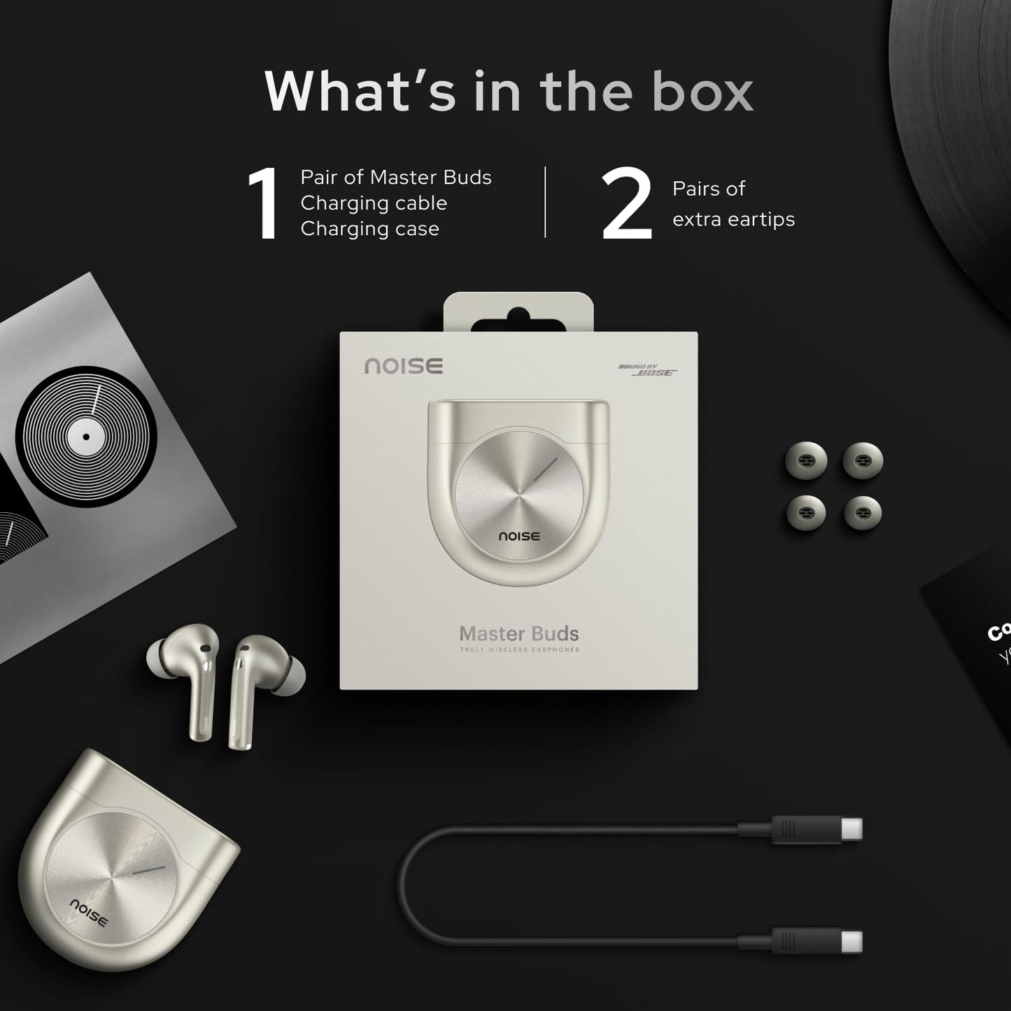 Noise Master Buds, Sound by Bose in-Ear Bluetooth Earbuds, Up to 49dB Adaptive ANC, LHDC 5.0, Immersive Spatial Audio, 44H Playtime with 6 mic ENC, Dual Pairing, IPX5 Ear Buds TWS (Titanium)