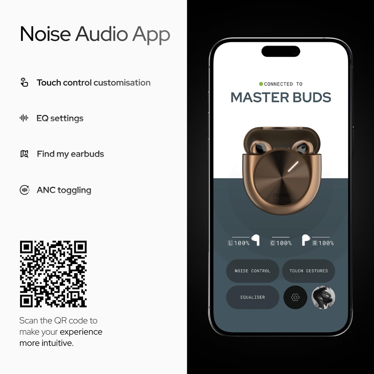 Noise Master Buds, Sound by Bose in-Ear Bluetooth Earbuds, Up to 49dB Adaptive ANC, LHDC 5.0, Immersive Spatial Audio, 44H Playtime with 6 mic ENC, Dual Pairing, IPX5 Ear Buds TWS (Titanium)