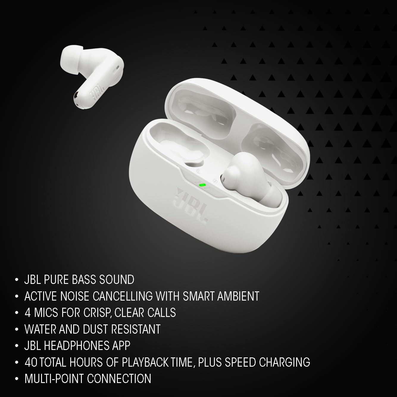 JBL Wave Beam 2 Ear Buds Wireless BluetoothV5.3, Active Noise Cancellation Earbuds,Multi Connect, App for Customized Extra Bass Eq, Relax Mode,Speed Charge, 40H Playback, Fast Pair,4 Mics,IP54(Black)