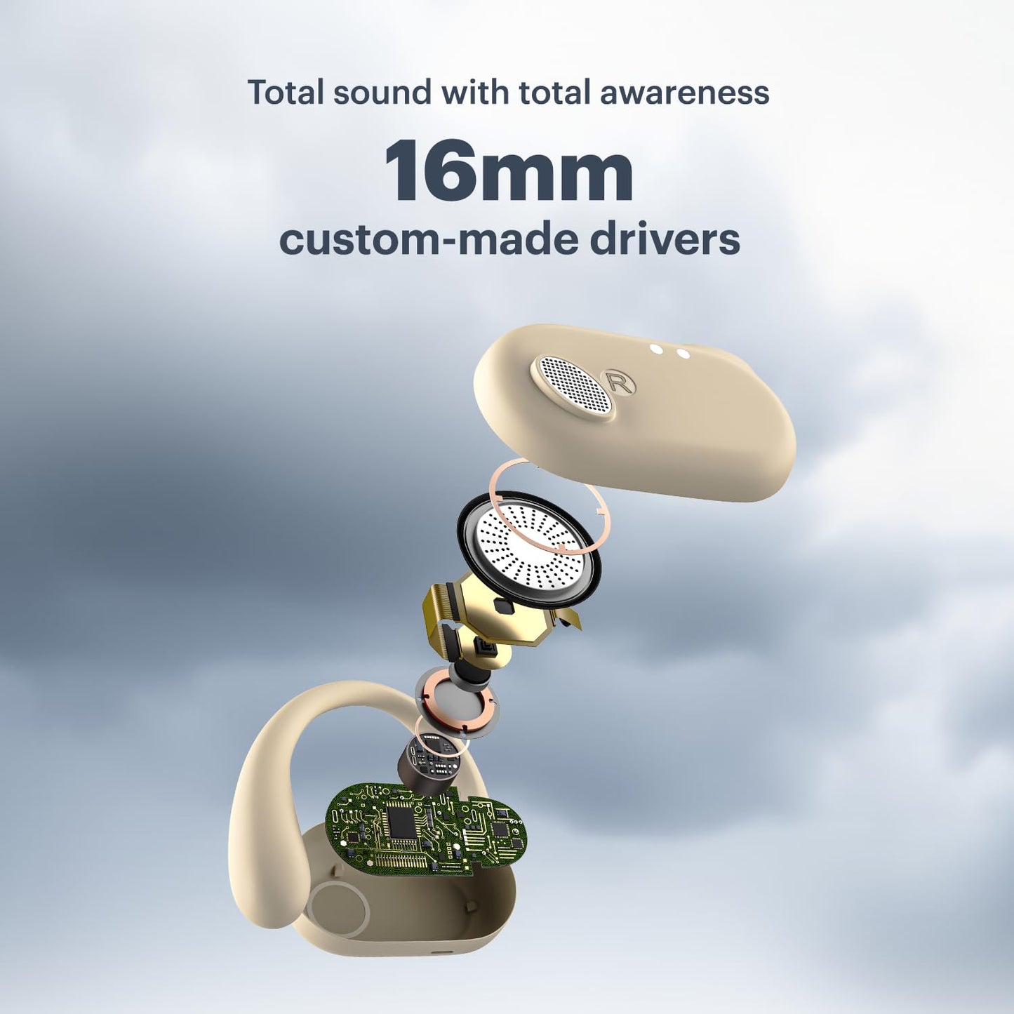 Noise Pure Pods Wireless Open Ear Earbuds with AirWave™ Technology,Up-to 80H Playtime,Quad Mic with ENC,16mm Neodymium Dynamic Driver,Detachable Pure Band,BTv5.3 (Zen Beige)