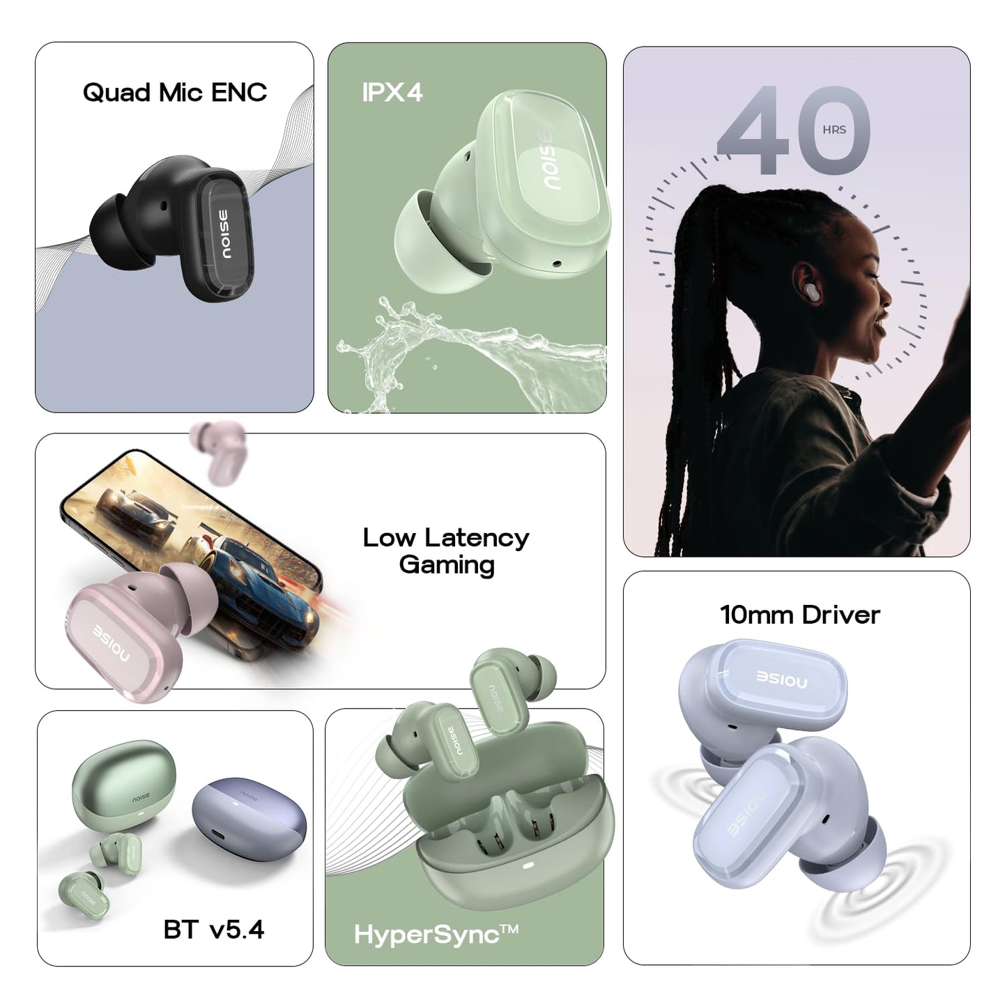 Noise Newly Launched Buds Connect 3 Truly Wireless Earbuds with 40H of Playtime, Quad Mic with ENC, Low Latency, 10mm Driver, BT V5.4(Slate Black)